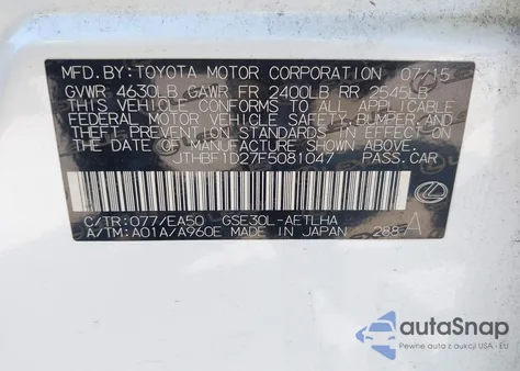 2015 Lexus Is 250 z USA, uszkodzony, nr VIN JTHBF1D27F5081047